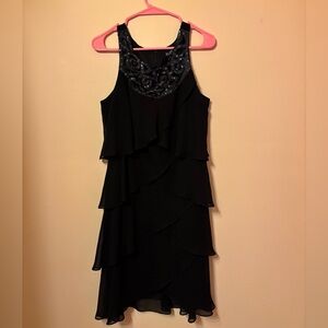 SLNY Black Layered beaded Dress